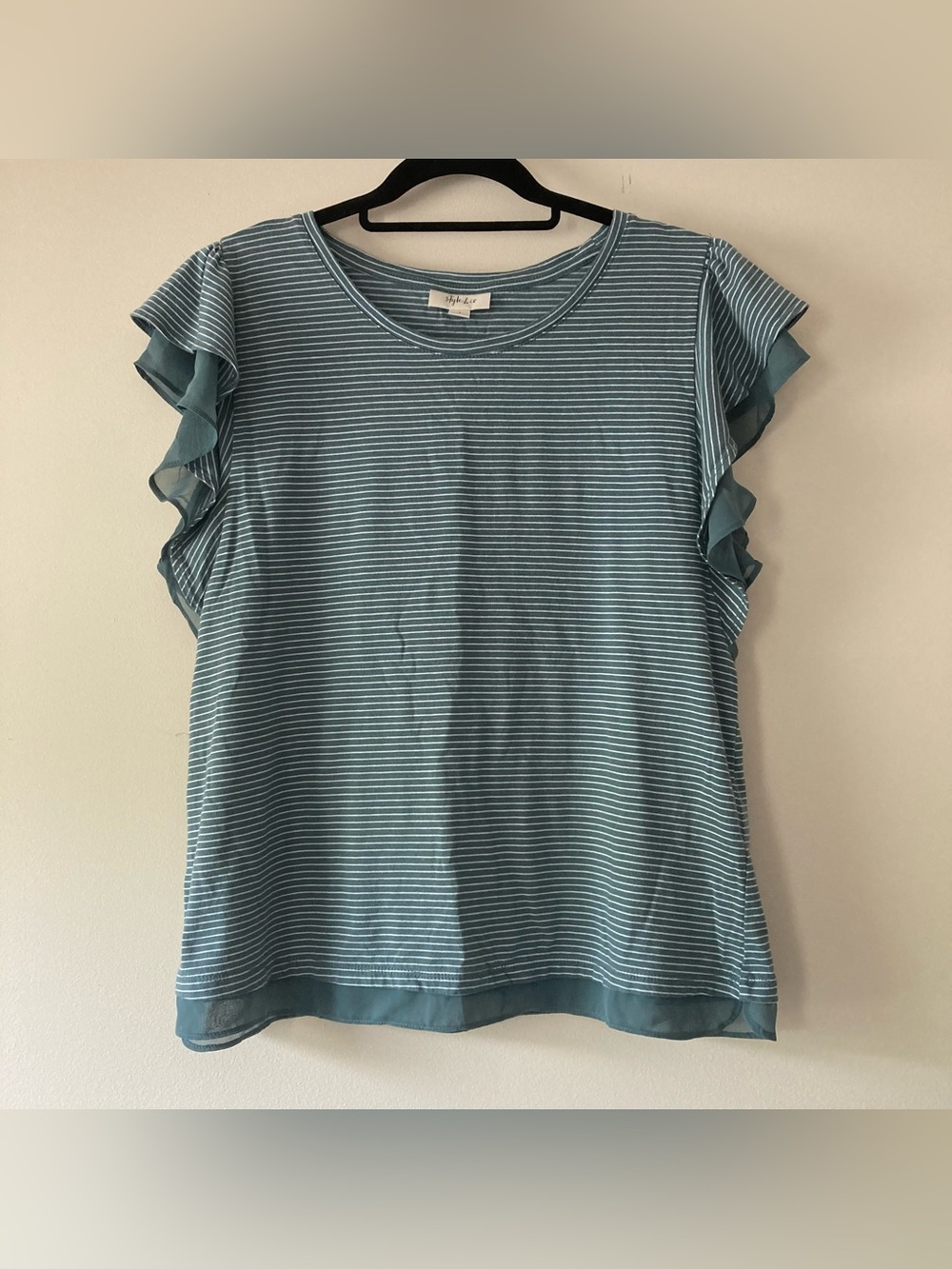 Style & Co. Green & White Striped Flutter Sleeve Knit Top